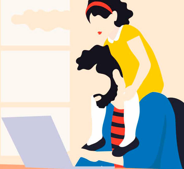 Dad and daughter at work. Editorial illustration published on MIT Sloan Review Management. ©Annalisa Grassano